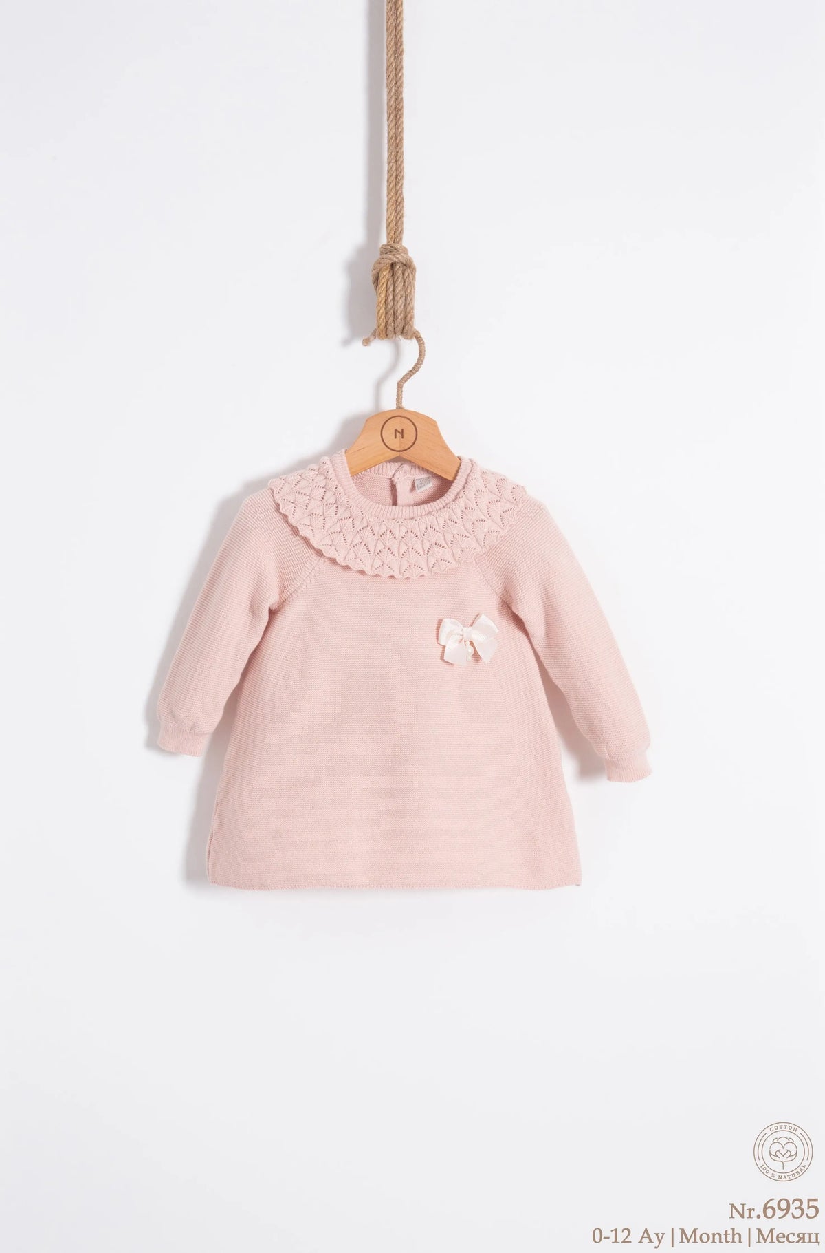 Knitted Baby Dress with Collar – Organic Cotton