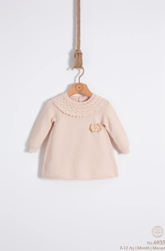 Knitted Baby Dress with Collar – Organic Cotton